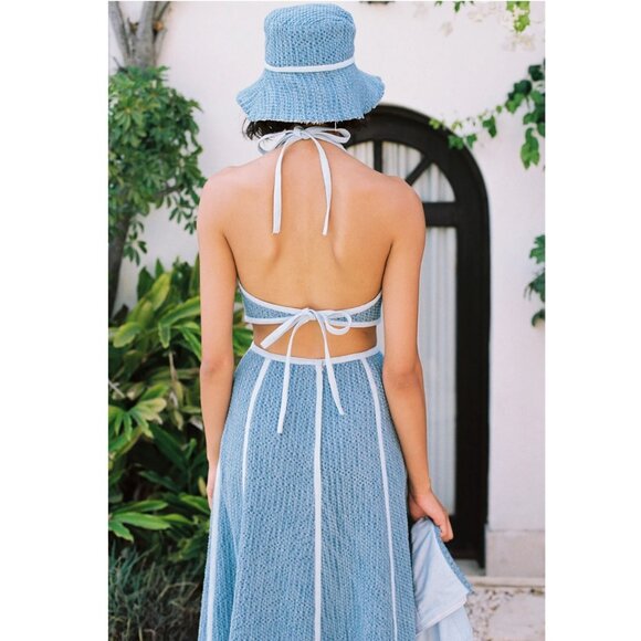 Sabina Musayev Eti Midi Maxi Dress Cut Out Halter Denim Summer Sundress Tie Back - Picture 2 of 15